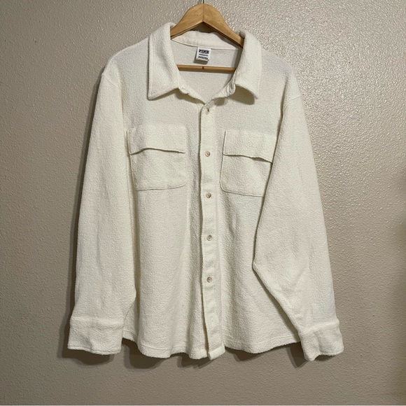 Victoria Secret Pink Fleece Shacket Long Sleeve Reverse Shirt Top XL Cream - Picture 2 of 13